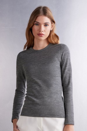 Intimissimi Wool Cotton Crewneck Donna Maglia Grigie | 910-VUQPTH