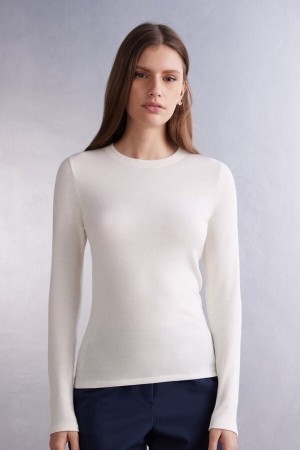 Intimissimi Wool Cotton Crewneck Donna Maglia Bianche | 235-AKCPDE