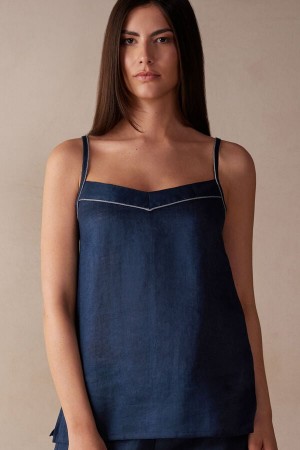 Intimissimi Yacht Night Linen Donna Canotta Blu | 456-QSMFTI