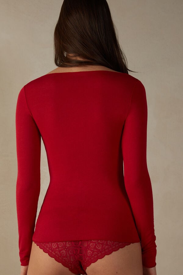 Intimissimi Boat Neck Modal Cashmere Ultralight Donna Maniche Lunghe Rosse | 145-ORHXNA