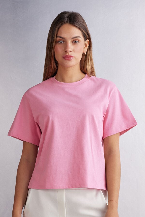 Intimissimi Boxy Fit Cotton Donna Short Sleeve Rosa | 687-IXYFLS