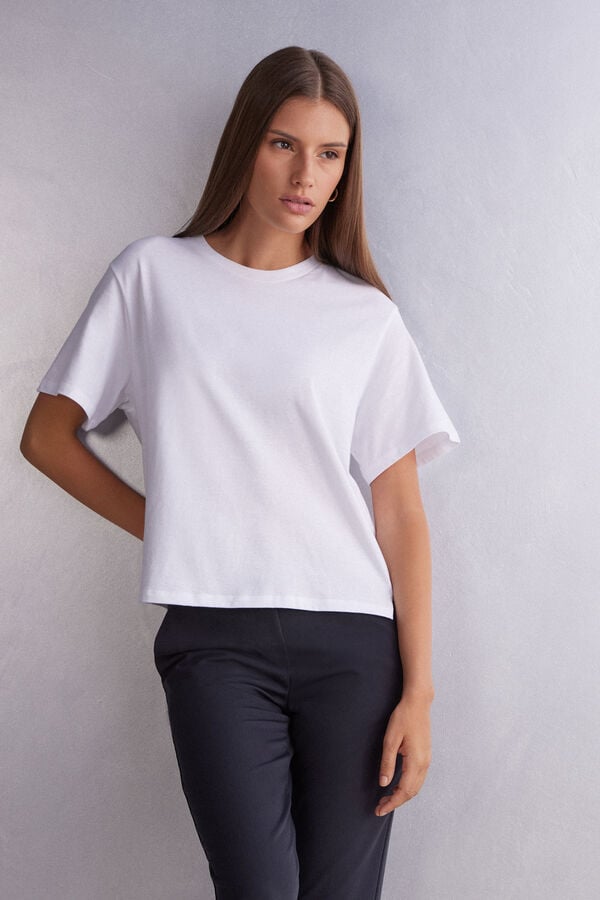 Intimissimi Boxy Fit Cotton Donna Short Sleeve Bianche | 214-EJGLIZ