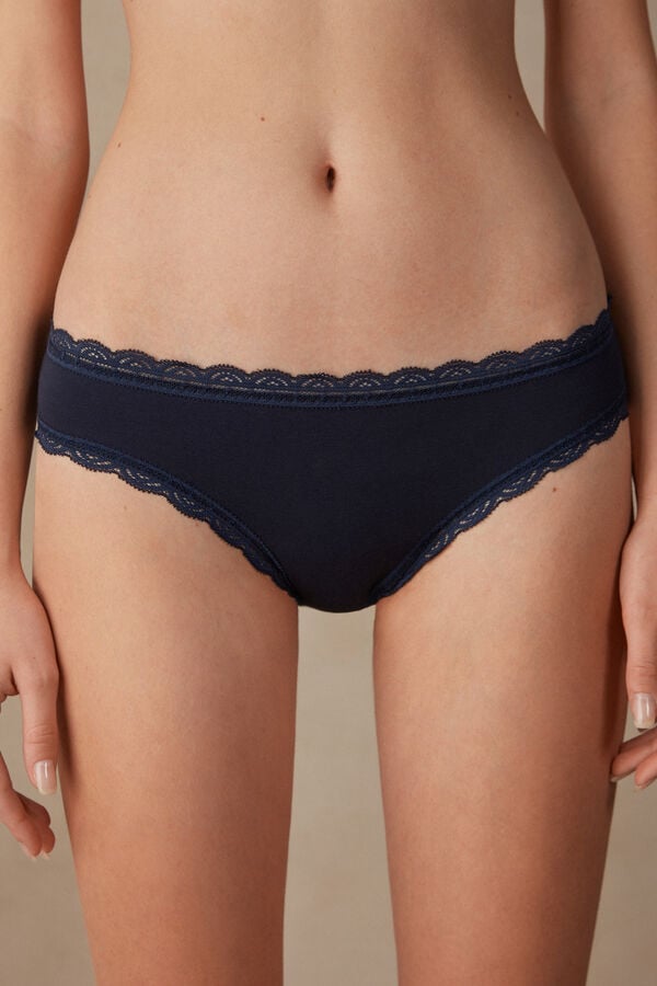 Intimissimi Cotton And Lace Donna Slip Blu | 863-GQBTLS