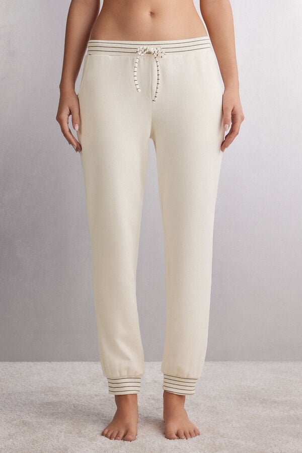 Intimissimi Creamy Stripes Jogger Donna Pantaloni Bianche | 852-NFSJZM