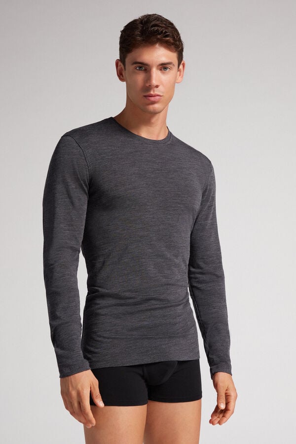 Intimissimi Crew-Neck Merino-Wool Uomo Maniche Lunghe Grigie | 158-QPXBTJ