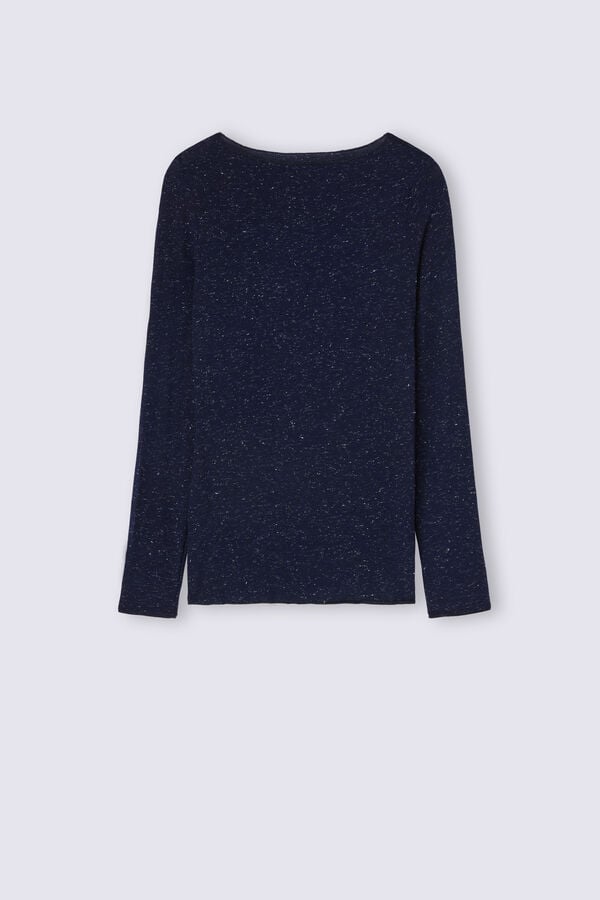 Intimissimi Crewneck In Modal Light With Cashmere Lamé Donna Maglia Blu | 384-XIGVCP