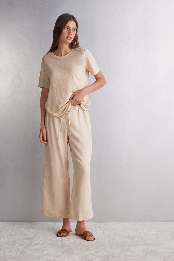 Intimissimi Full Length Linen Cloth With Drawstring Donna Pantaloni Beige | 139-QMCOXK