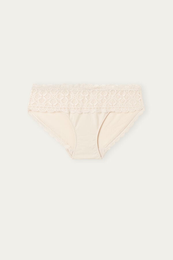 Intimissimi Lace And Cotton High Rise Donna Slip Crema Rosa | 547-LIEARU