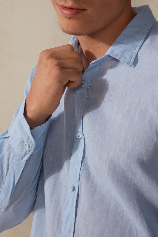 Intimissimi Linen And Cotton Uomo Camicia Blu Chiaro | 806-KIEQXV