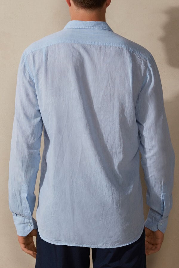 Intimissimi Linen And Cotton Uomo Camicia Blu Chiaro | 806-KIEQXV