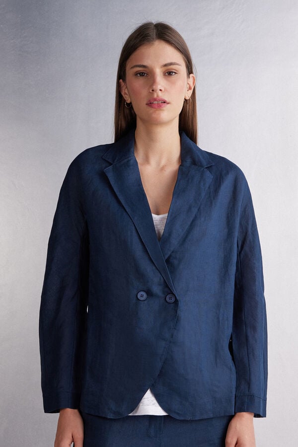 Intimissimi Linen Cloth Double Breasted Donna Giacca Blu | 397-JNQZEA