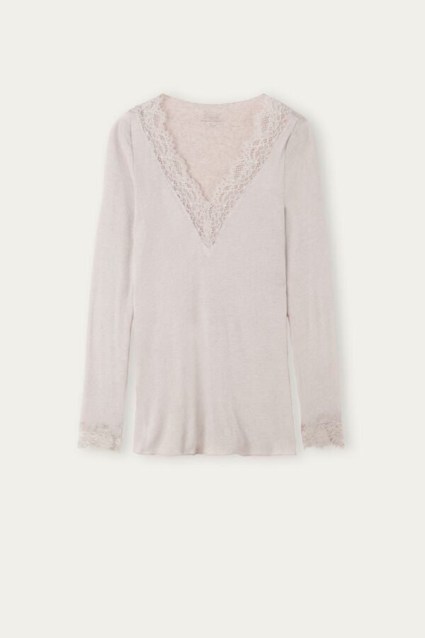 Intimissimi Modal Cashmere Ultralight Long Lace Donna Camicia Beige | 360-SXOTFZ