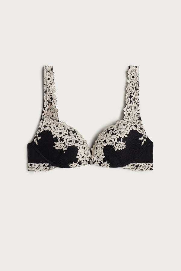 Intimissimi Pretty Flowers Gioia Super Push-Up Donna Reggiseno Nere Bianche | 371-MTQOHA