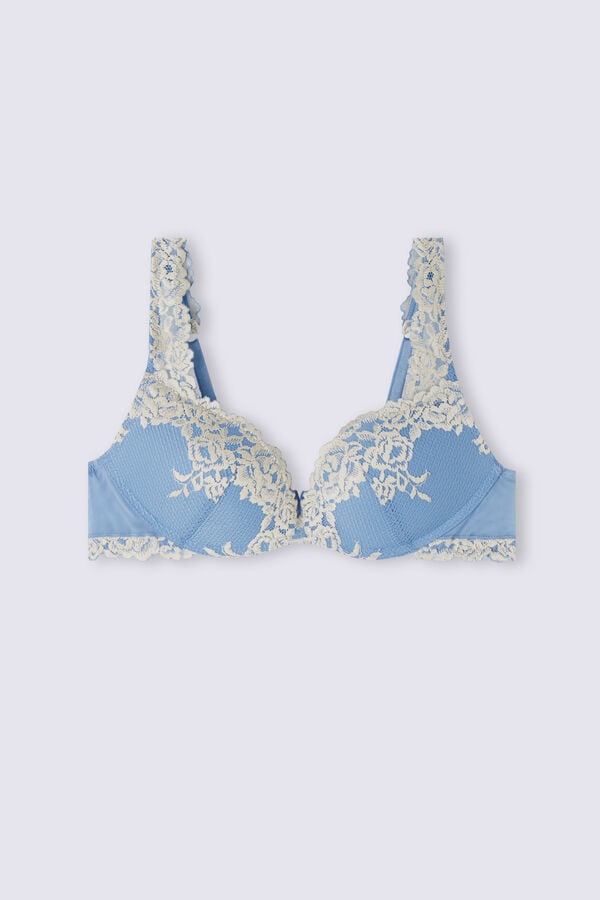 Intimissimi Pretty Flowers Gioia Super Push-Up Donna Reggiseno Blu Bianche | 184-HFPQJT