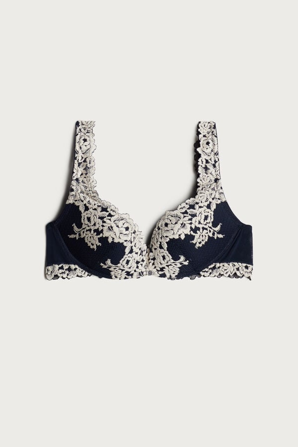 Intimissimi Pretty Flowers Gioia Super Push-Up Donna Reggiseno Blu Profondo Gialle Chiaro | 359-HOYCFT