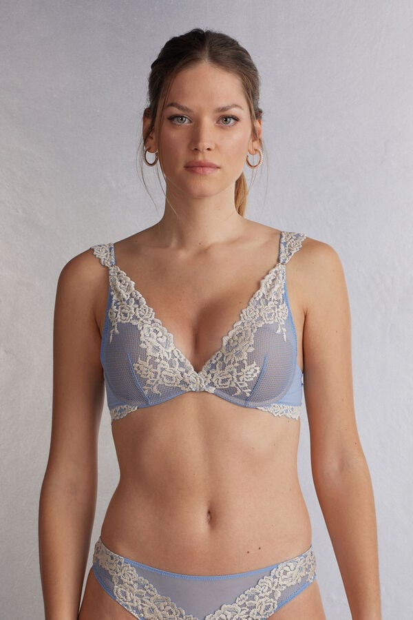 Intimissimi Pretty Flowers Giorgia Balconette Donna Reggiseno Blu Bianche | 570-RDHNVP