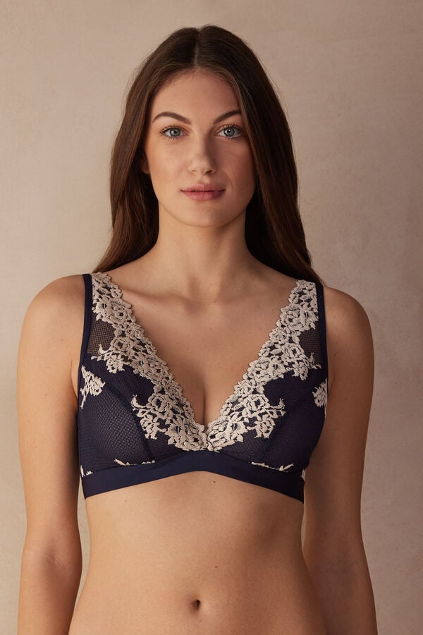 Intimissimi Pretty Flowers Lara Triangle Donna Reggiseno Blu Profondo Gialle Chiaro | 317-BFKCIY