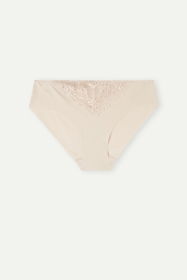 Intimissimi Pretty Flowers Seamless Cotton Donna Slip Crema Rosa | 672-EIJBDL