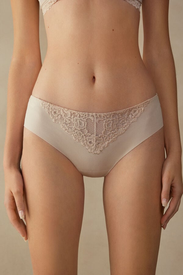 Intimissimi Pretty Flowers Seamless Cotton Donna Slip Crema Rosa | 672-EIJBDL