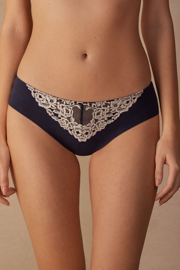 Intimissimi Pretty Flowers Seamless Cotton Donna Slip Blu Profondo Gialle Chiaro | 183-IAZJPH