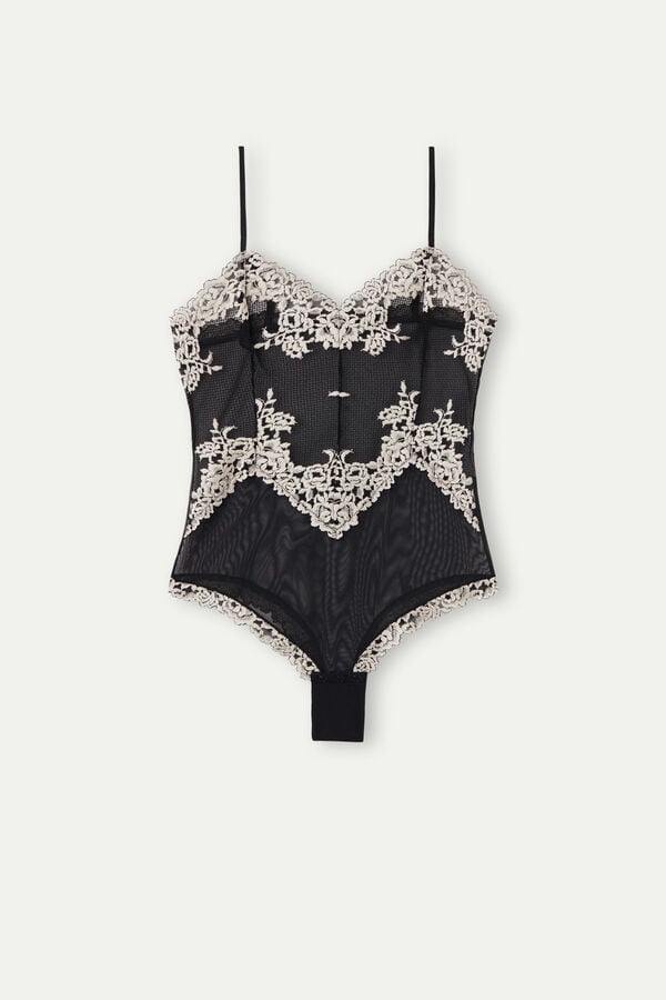 Intimissimi Pretty Flowers Tulle And Lace Donna Body Nere Bianche | 764-COVYQR