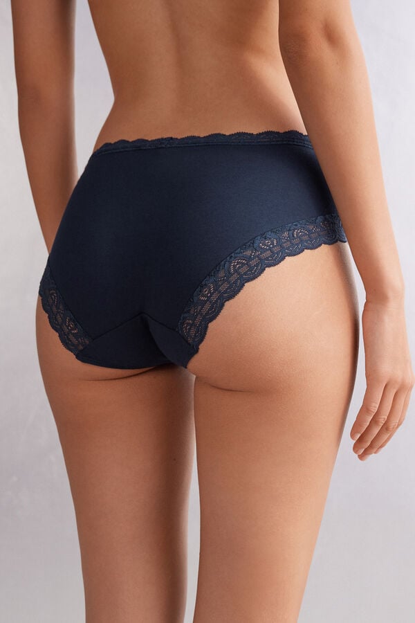 Intimissimi Semi-High Rise Cotton And Lace Donna Slip Blu | 964-GIVKND