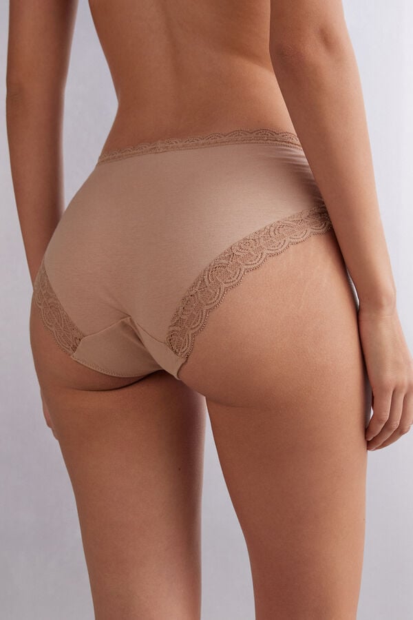 Intimissimi Semi-High Rise Cotton And Lace Donna Slip Arancioni Beige | 164-AXMPHV