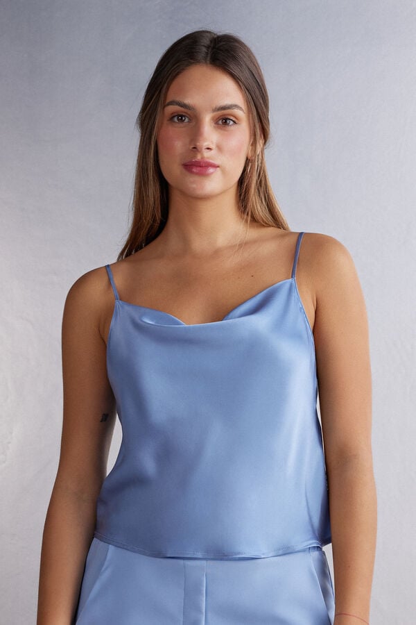 Intimissimi Silk Crop Camisole Donna Canotta Blu | 795-DTCFQP