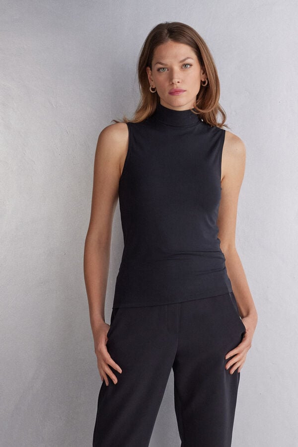 Intimissimi Sleeveless Turtleneck Micromodal Donna Canotta Nere | 096-DWMBCQ