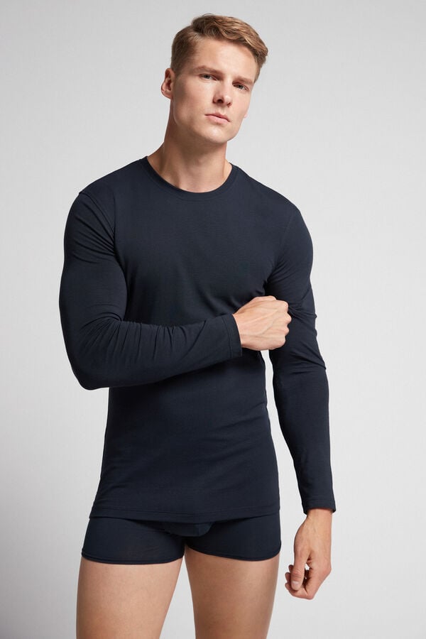 Intimissimi Stretch Superior Cotton Uomo Maniche Lunghe Nere | 361-LKGBPT