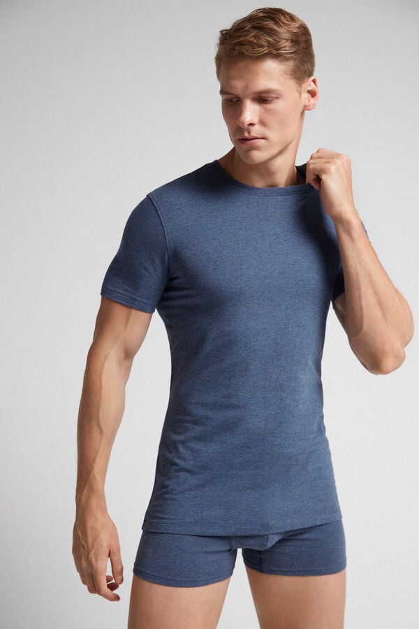 Intimissimi Stretch Superior Cotton Uomo Maglietta Blu | 641-PBLHAY