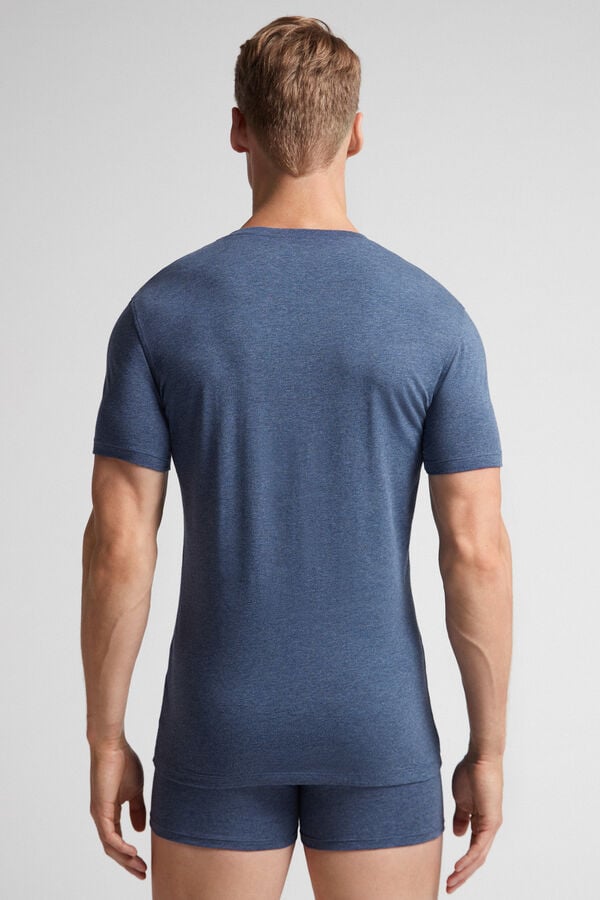 Intimissimi Stretch Superior Cotton Uomo Maglietta Blu | 641-PBLHAY