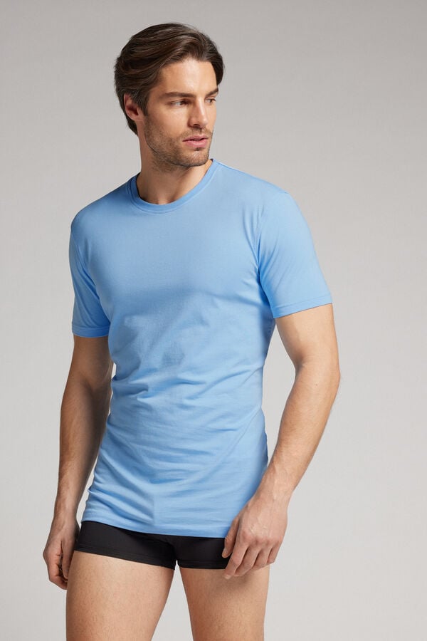 Intimissimi Stretch Superior Cotton Uomo Maglietta Blu Chiaro | 263-GYRTLX