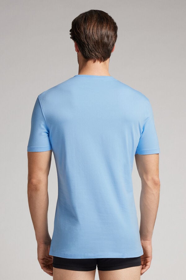 Intimissimi Stretch Superior Cotton Uomo Maglietta Blu Chiaro | 263-GYRTLX