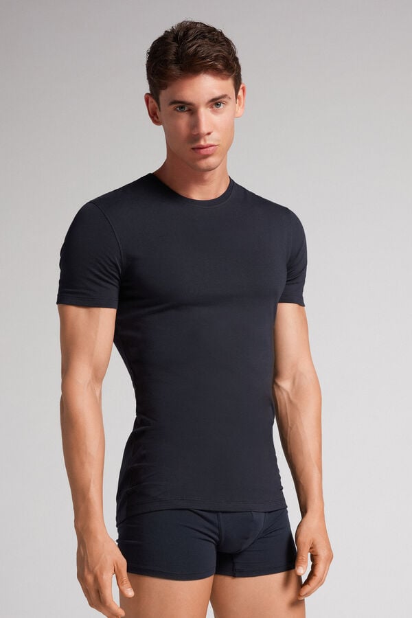 Intimissimi Stretch Superior Cotton Uomo Maglietta Nere | 305-DZFNEI