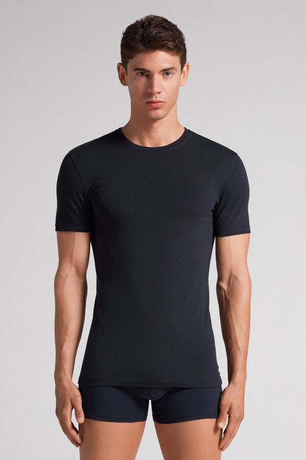 Intimissimi Stretch Superior Cotton Uomo Maglietta Nere | 305-DZFNEI