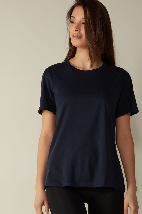 Intimissimi Superior Cotton Donna Short Sleeve Blu | 379-RSBNPE