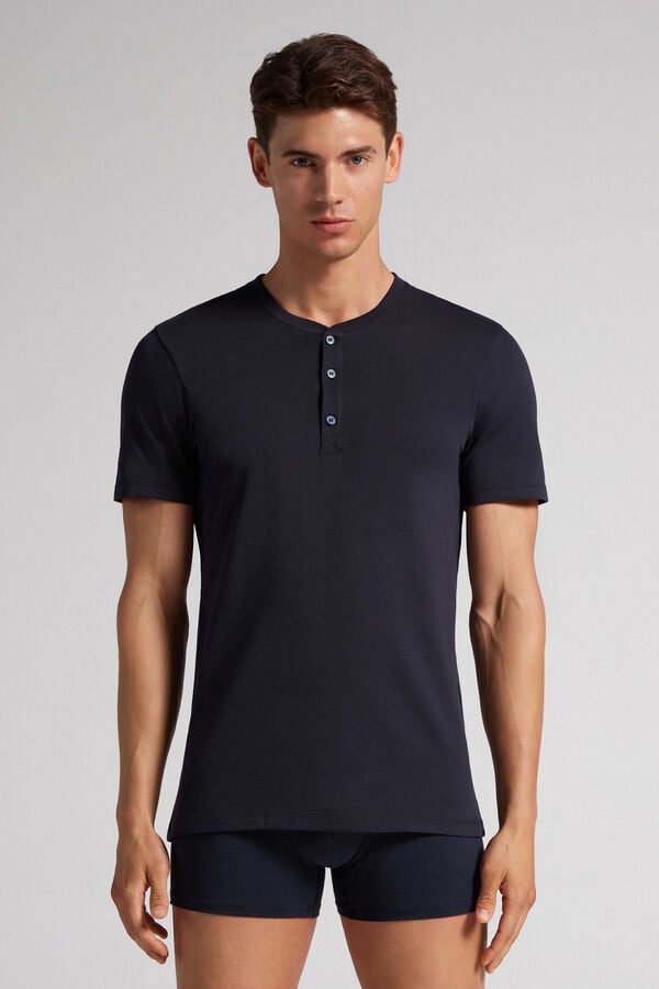 Intimissimi Superior Cotton Henley Uomo Maglietta Nere | 423-EHXNYF