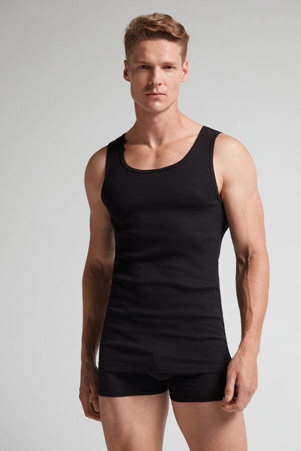 Intimissimi Superior Cotton Ribbed Uomo Canotta Nere | 821-OGWEUR