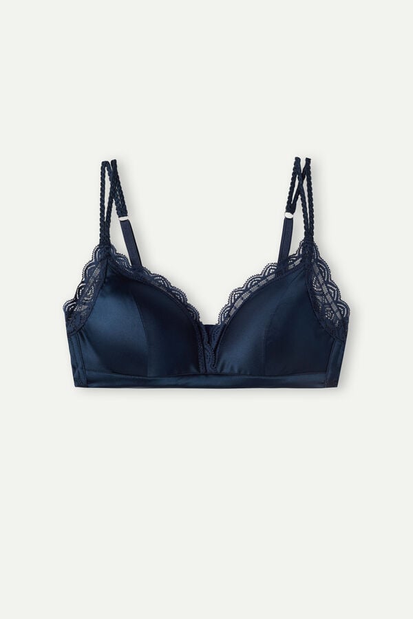 Intimissimi Tiziana Wireless Plunge Triangle Silk And Lace Donna Reggiseno Blu | 539-CRJWEZ