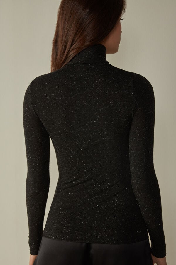 Intimissimi Turtleneck In Modal Light With Cashmere Lamé Donna Maniche Lunghe Nere | 504-KLYBWF