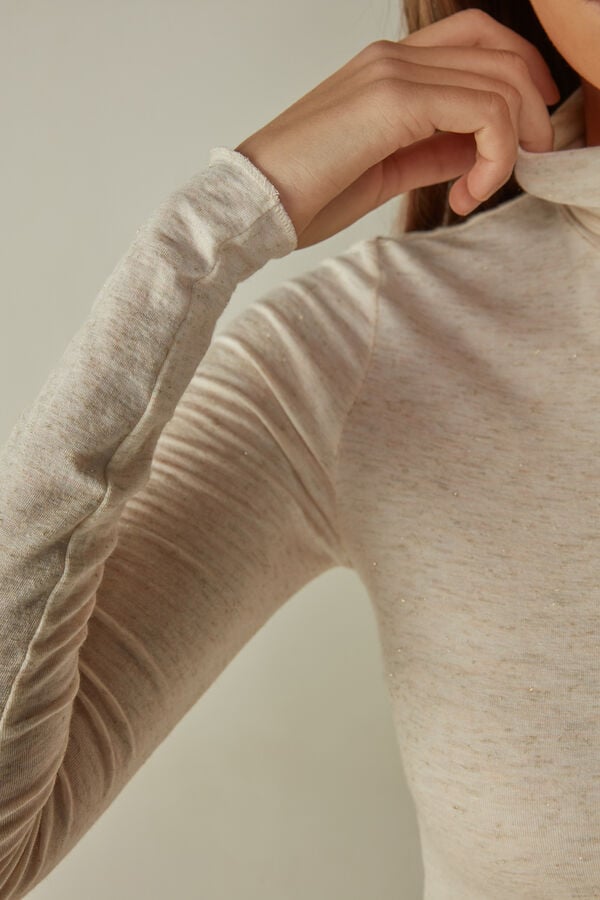 Intimissimi Turtleneck In Modal Light With Cashmere Lamé Donna Maniche Lunghe Crema Bianche | 518-TOMHWX