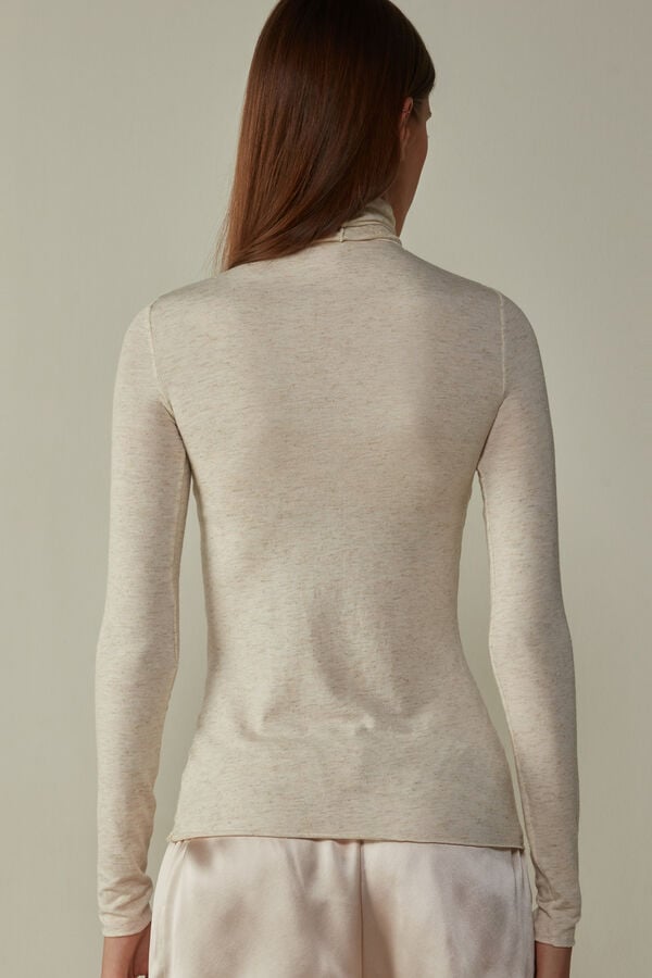 Intimissimi Turtleneck In Modal Light With Cashmere Lamé Donna Maniche Lunghe Crema Bianche | 518-TOMHWX